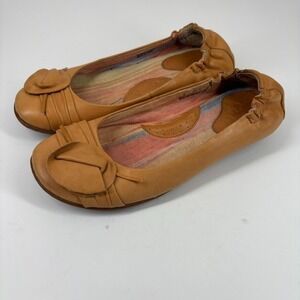 Børn Lilly Women's US 6M/36.5 Tan Leather Knot Front Comfort Ballet Flats W21375